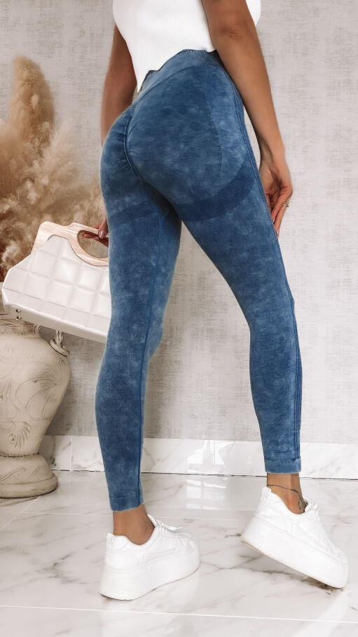 Ekstra modelujące leginsy w marmurkowym niebieskim kolorze - P398A