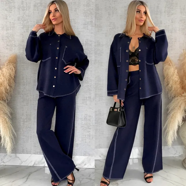 Komplet dzianinowy JEANS bluza + spodnie ONE SIZE wiskoza - R625