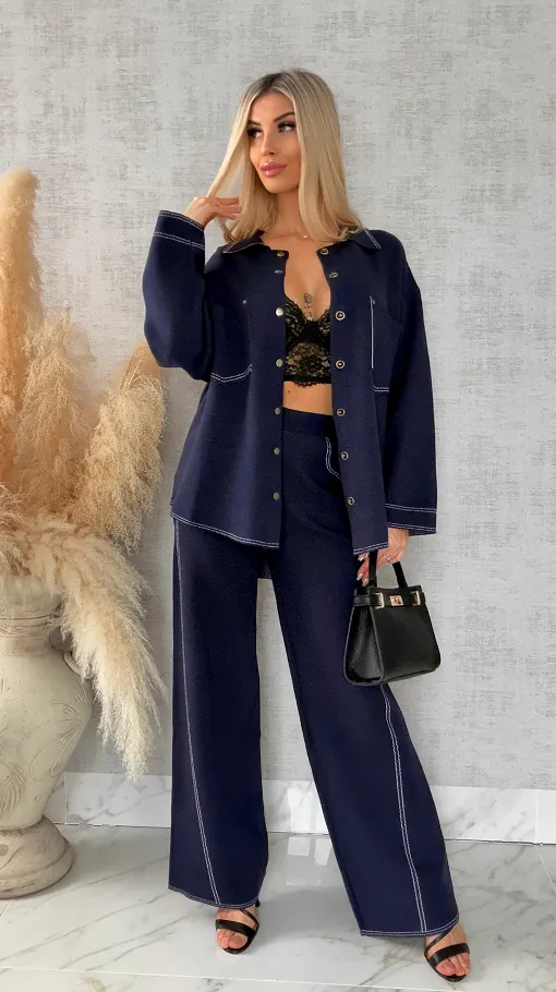 Komplet dzianinowy JEANS bluza + spodnie ONE SIZE wiskoza - R625