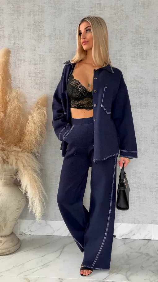 Komplet dzianinowy JEANS bluza + spodnie ONE SIZE wiskoza - R625