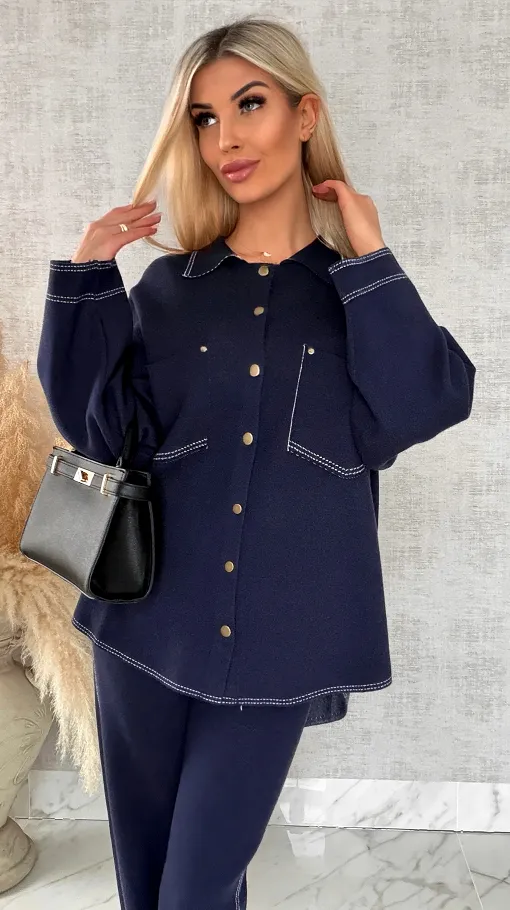 Komplet dzianinowy JEANS bluza + spodnie ONE SIZE wiskoza - R625