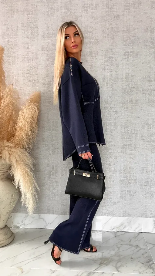 Komplet dzianinowy JEANS bluza + spodnie ONE SIZE wiskoza - R625