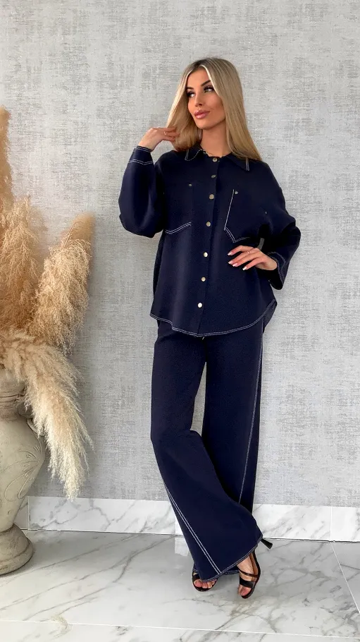 Komplet dzianinowy JEANS bluza + spodnie ONE SIZE wiskoza - R625