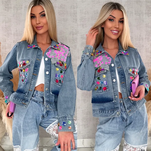 Oryginalna katana jeansowa zdobiona kolorowymi kamieniami ONE SIZE - R729