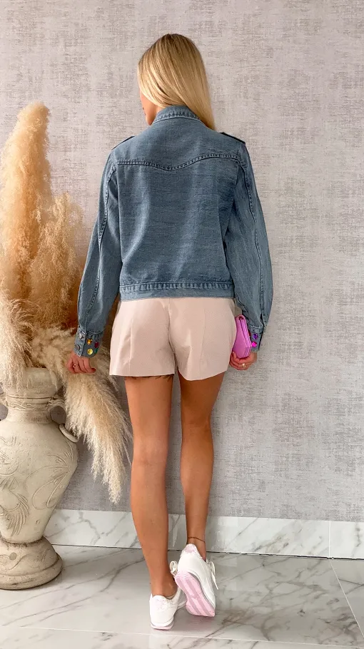 Oryginalna katana jeansowa zdobiona kolorowymi kamieniami ONE SIZE - R729