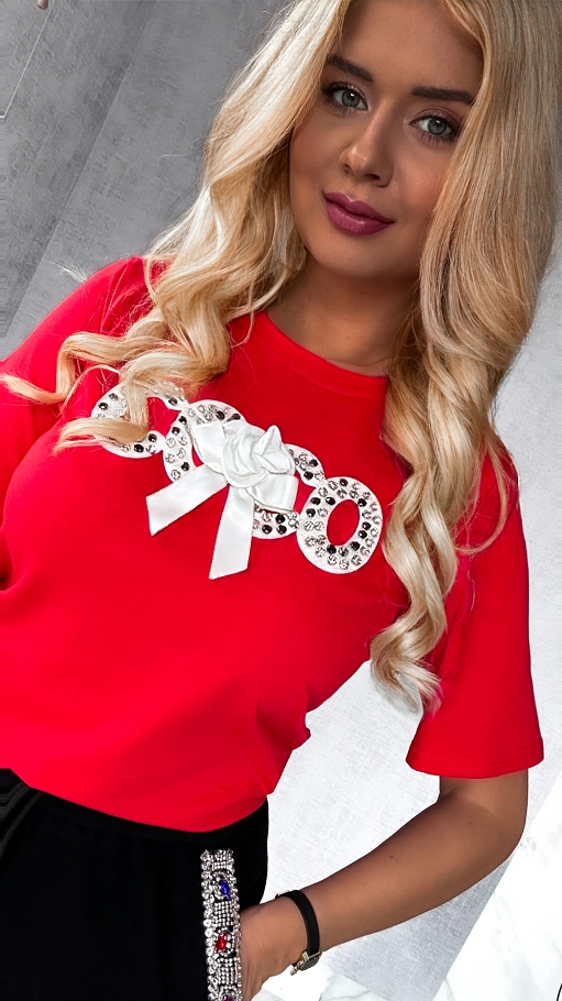 Czerwona bawełniana bluzka t-shirt COCO - P182A