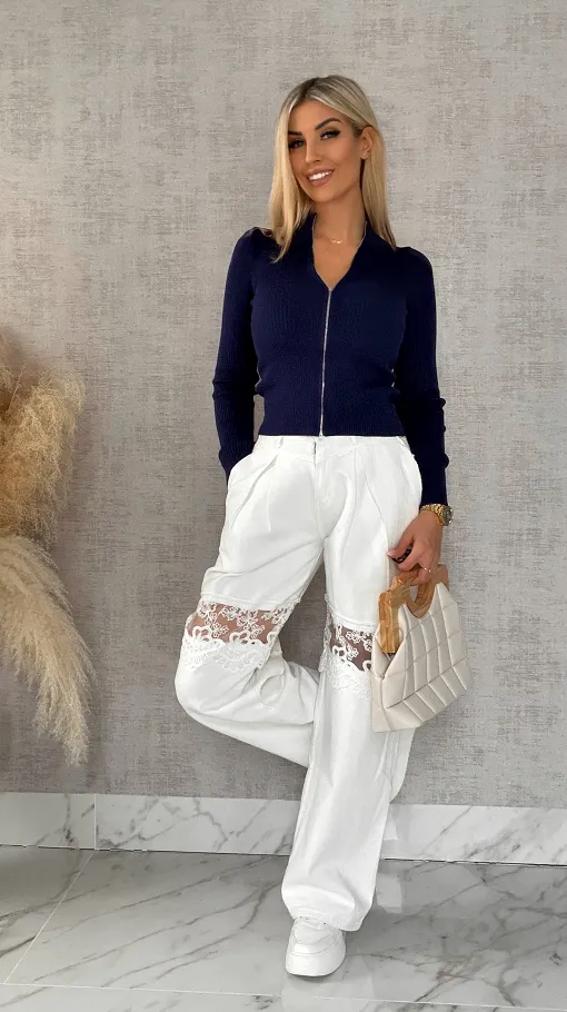 Granatowa dzianinowa bluza na zamek z golfem ONE SIZE wiskoza - R504