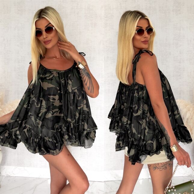 Luźna szeroka bluzka bombka MILITARY moro ONE SIZE - S038