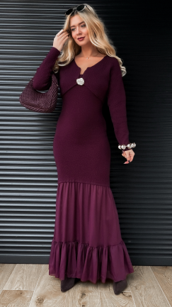Elegancki komplet MAXI sukienka + sweter ONE SIZE purpura - R356