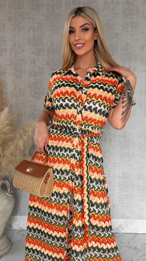 Oryginalna MAXI sukienka w modne zielone pasy - R883A