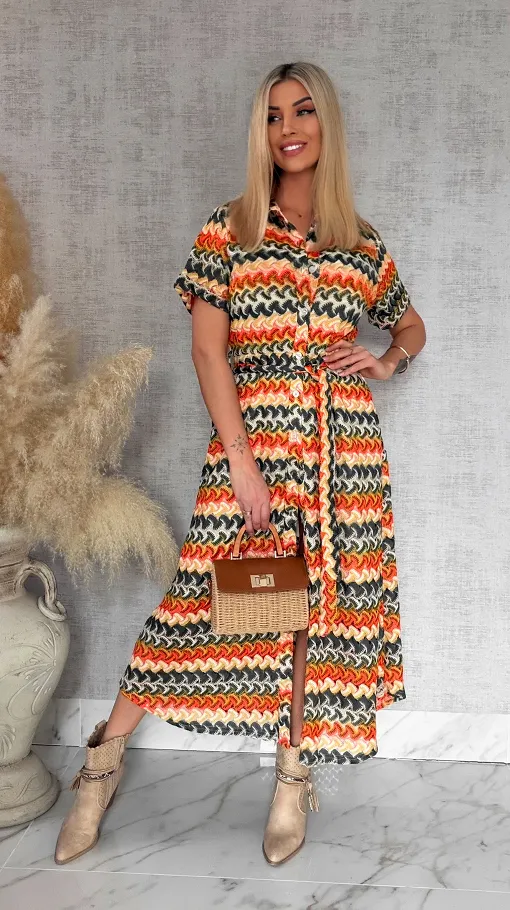 Oryginalna MAXI sukienka w modne zielone pasy - R883A