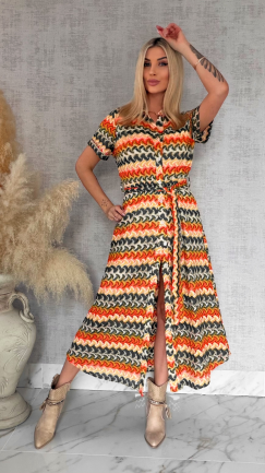 Oryginalna MAXI sukienka w modne zielone pasy - R883A