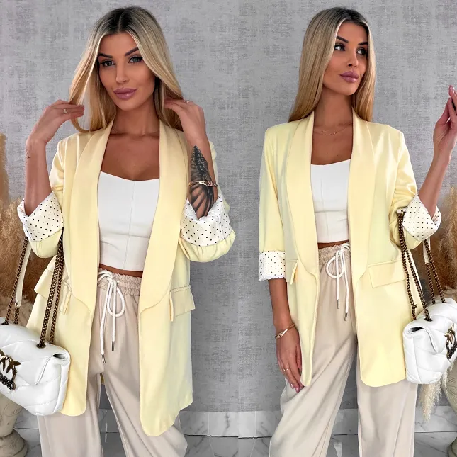 Elegancka wiosenna marynarka z podszewką w groszki CYTRYNOWA one size - R670D