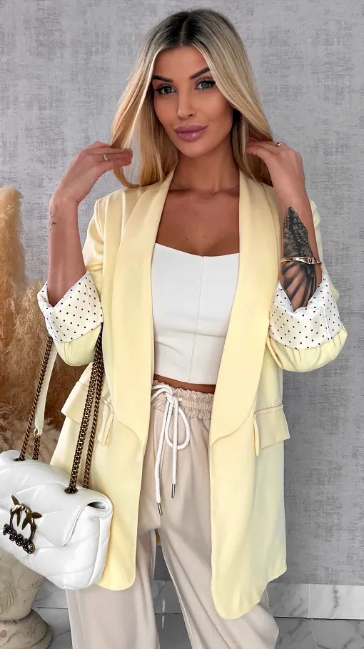 Elegancka wiosenna marynarka z podszewką w groszki CYTRYNOWA one size - R670D