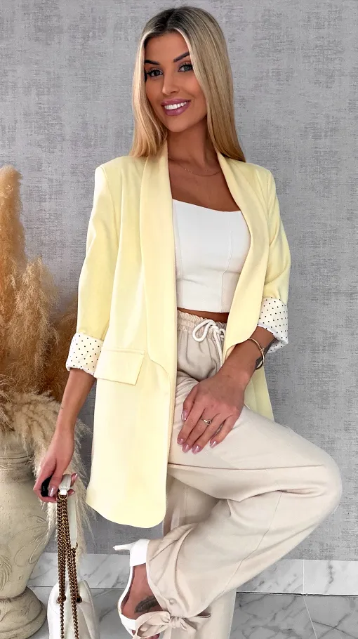 Elegancka wiosenna marynarka z podszewką w groszki CYTRYNOWA one size - R670D