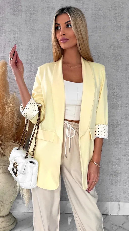 Elegancka wiosenna marynarka z podszewką w groszki CYTRYNOWA one size - R670D