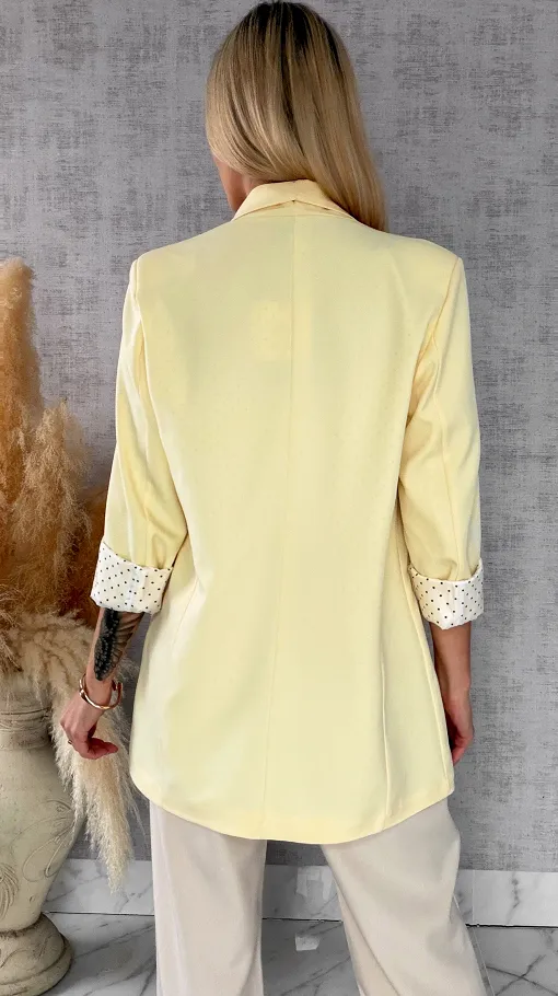 Elegancka wiosenna marynarka z podszewką w groszki CYTRYNOWA one size - R670D