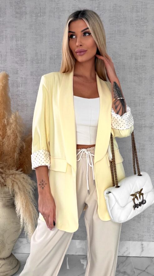 Elegancka wiosenna marynarka z podszewką w groszki CYTRYNOWA one size - R670D
