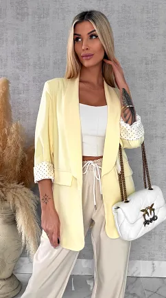 Elegancka wiosenna marynarka z podszewką w groszki CYTRYNOWA one size - R670D