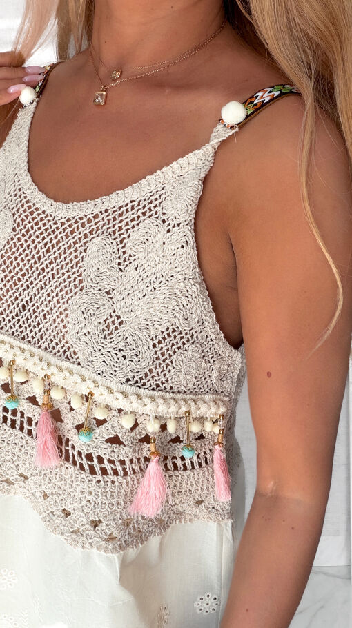 Idealny letni komplet BOHO bluzka TOP + spodnie szydełkowe 100% bawełna - S227
