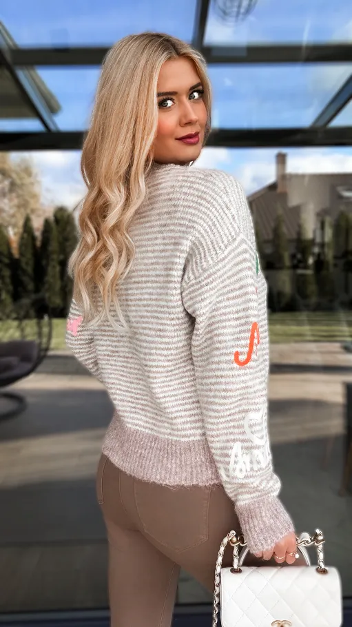 Jesienny sweter w paski AMOUR one size - R184