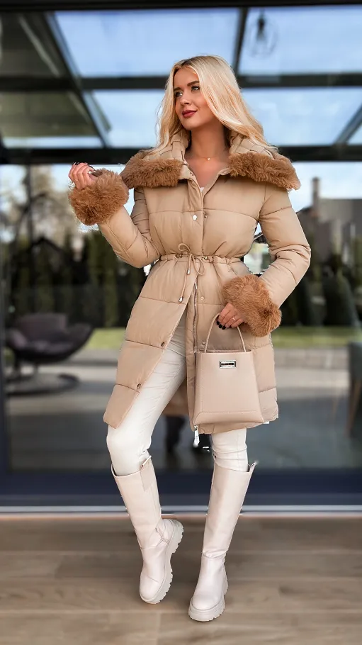 Fantastyczna kurtka z plecionym kołnierzem CAMEL - R198A