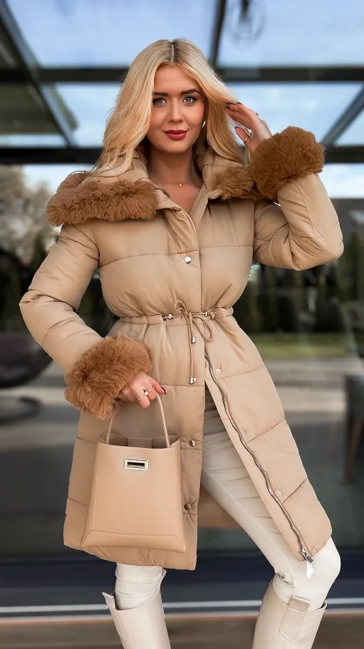 Fantastyczna kurtka z plecionym kołnierzem CAMEL - R198A
