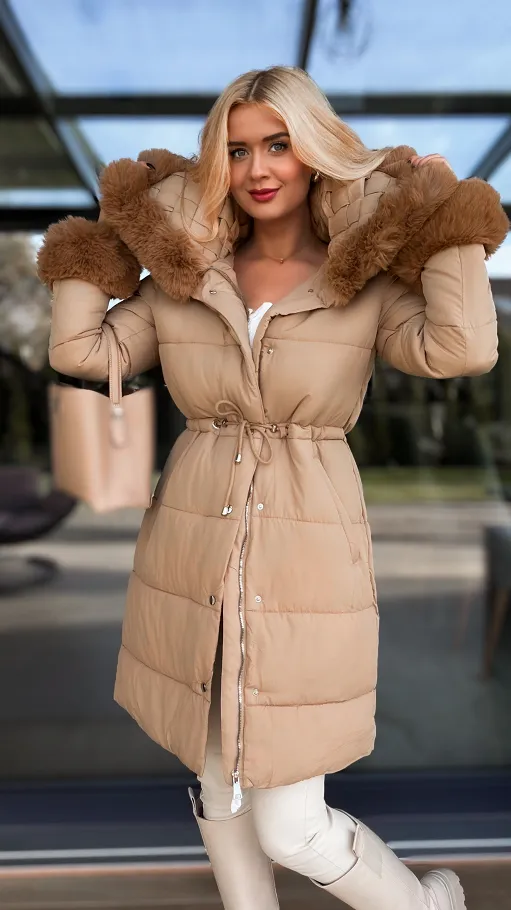 Fantastyczna kurtka z plecionym kołnierzem CAMEL - R198A