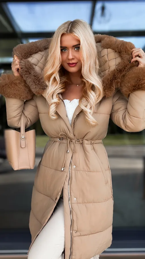 Fantastyczna kurtka z plecionym kołnierzem CAMEL - R198A