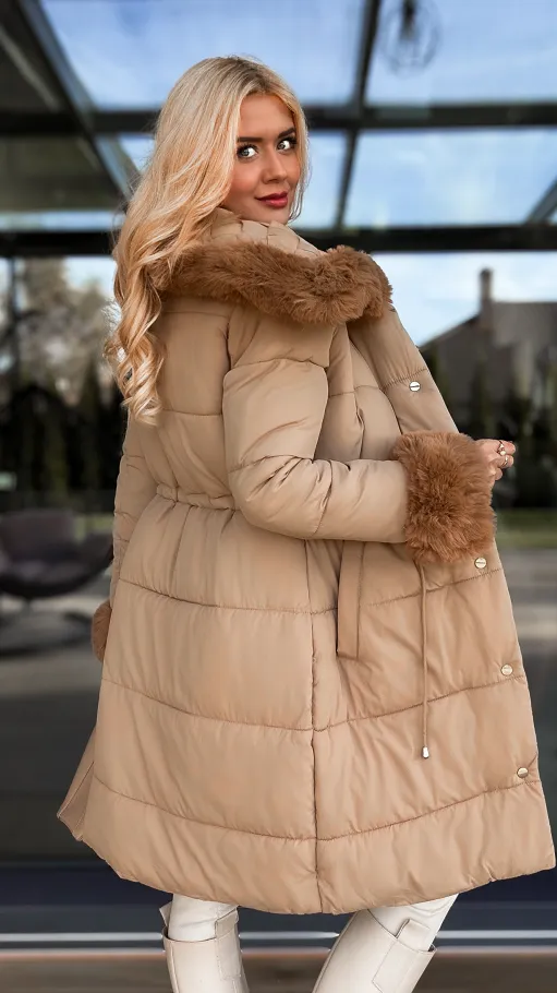 Fantastyczna kurtka z plecionym kołnierzem CAMEL - R198A