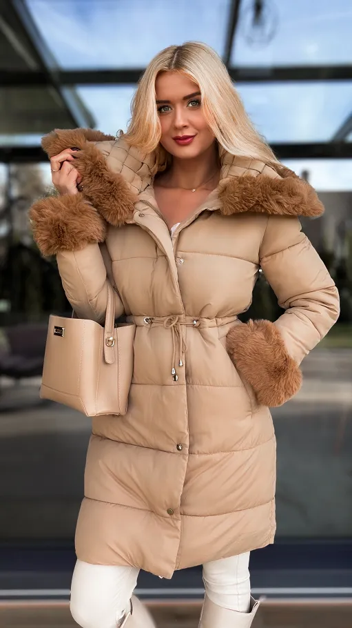 Fantastyczna kurtka z plecionym kołnierzem CAMEL - R198A