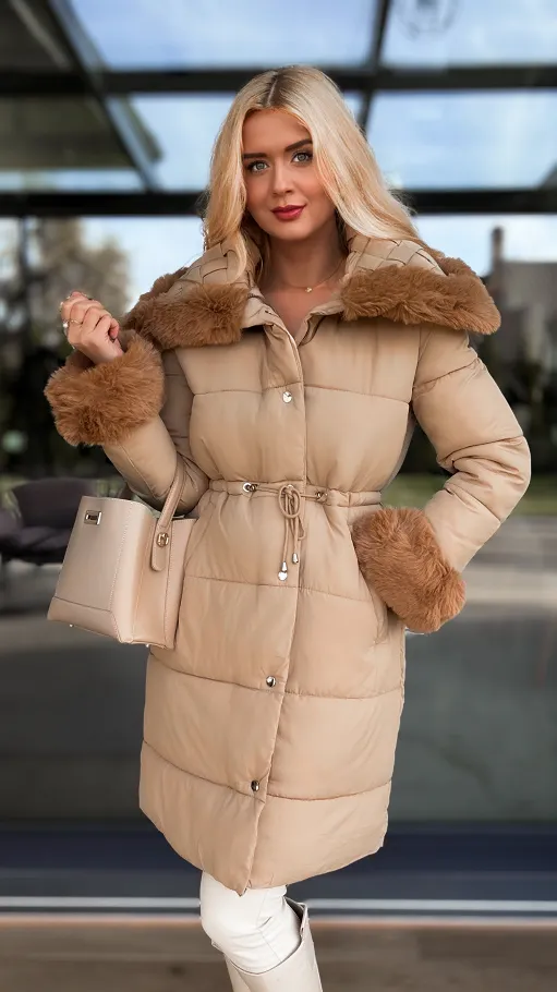 Fantastyczna kurtka z plecionym kołnierzem CAMEL - R198A