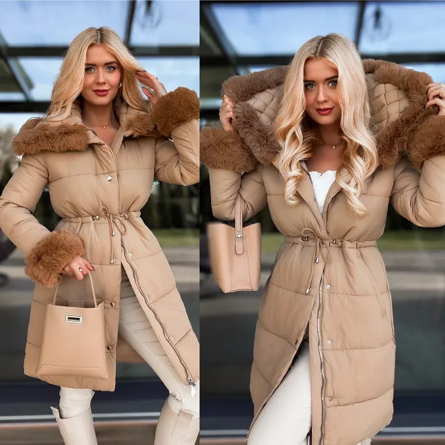 Fantastyczna kurtka z plecionym kołnierzem CAMEL - R198A