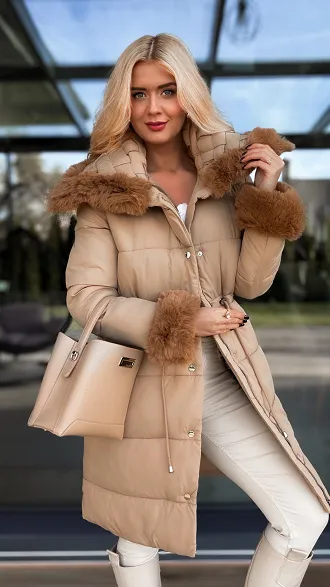 Fantastyczna kurtka z plecionym kołnierzem CAMEL - R198A