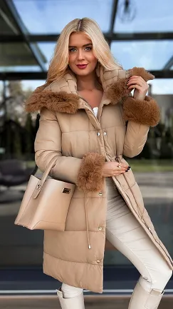 Fantastyczna kurtka z plecionym kołnierzem CAMEL - R198A