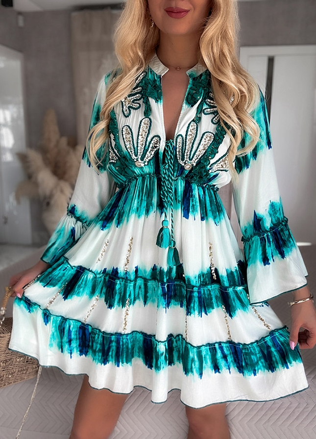 Wyjątkowa sukienka ręcznie farbowana z WISKOZY sea green - N011