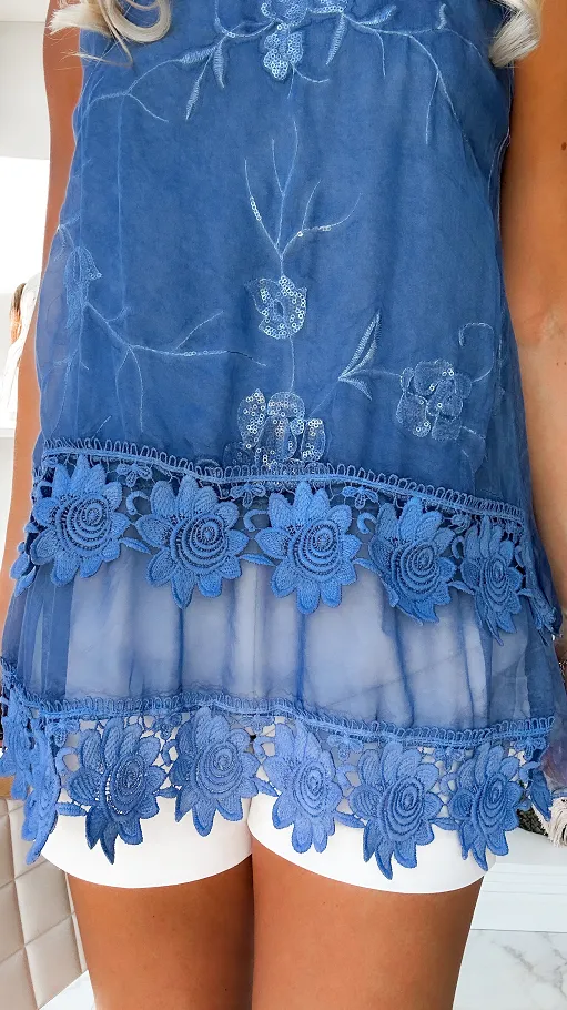 Bluzka BOHO na ramiączkach z wiskozy ONE SIZE blue - P825