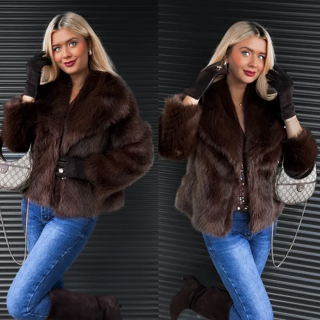 Piękne brązowe futerko imitacja JENOTA - R319A