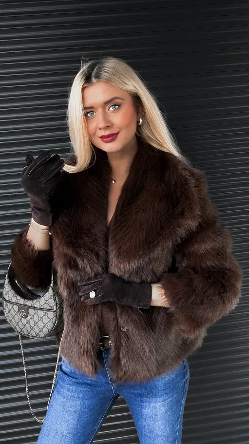 Piękne brązowe futerko imitacja JENOTA - R319A