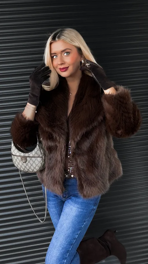 Piękne brązowe futerko imitacja JENOTA - R319A