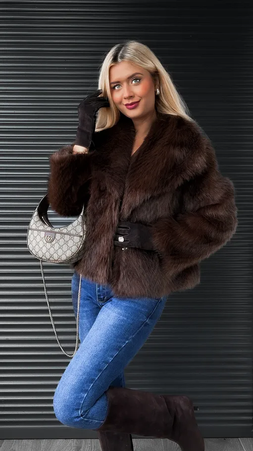 Piękne brązowe futerko imitacja JENOTA - R319A