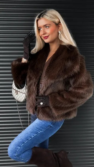 Piękne brązowe futerko imitacja JENOTA - R319A