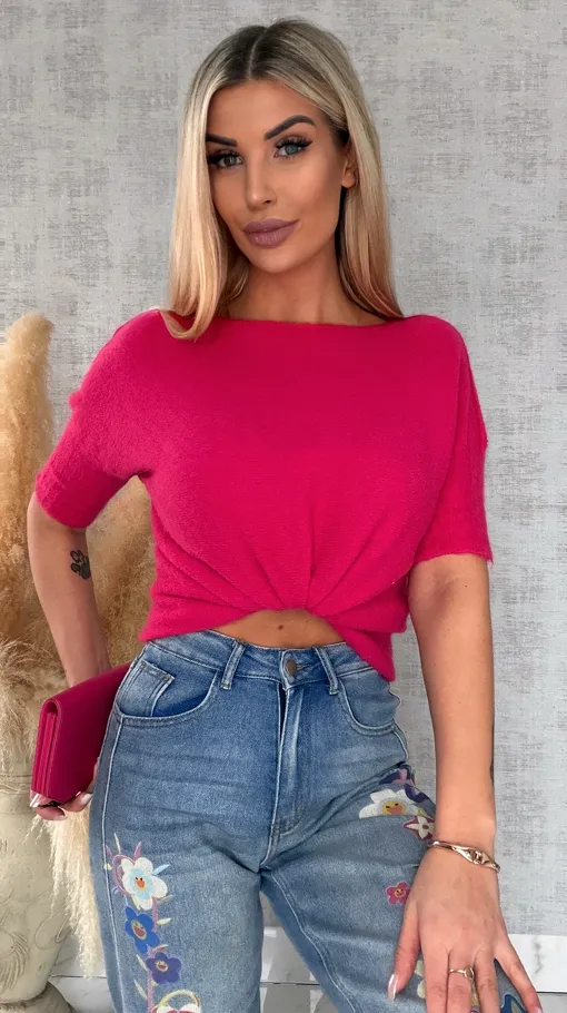 Idealny wiosenny sweter z krótkim rękawem MALINOWY - R660A