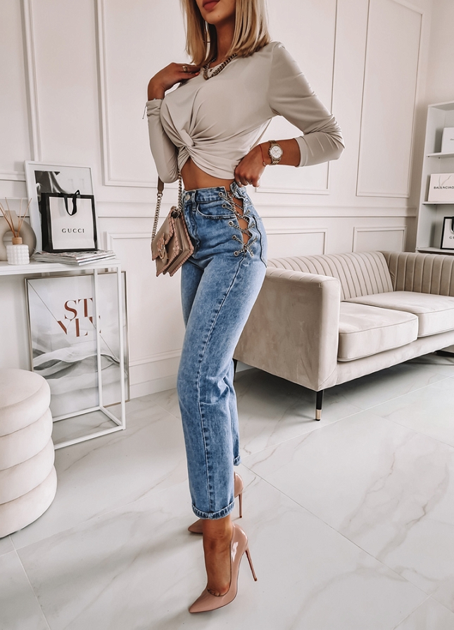 Modowe jeansy ŁAŃCUSZKI blue - K057