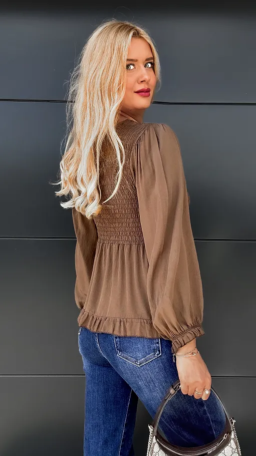 Piękna brązowa bluzka na guziki ONE SIZE 100% wiskoza - P971A
