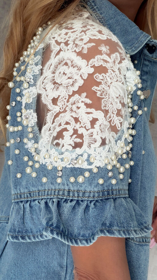 Oryginalna jeansowa sukienka OVERSIZE z ozdobnymi ramionami ONE SIZE - S011