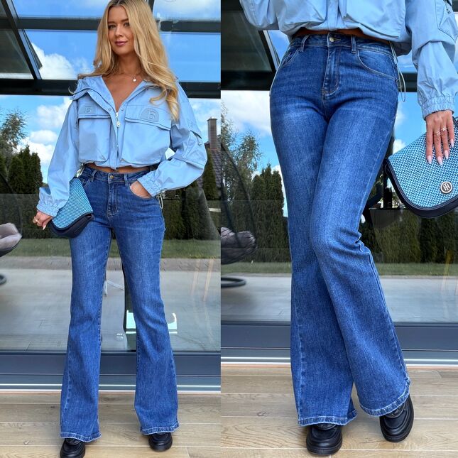 Oryginalne elastyczne spodnie jeansowe DZWONY blue jeans - S263