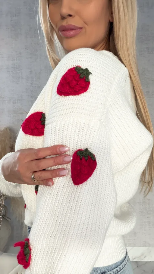 Wiosenny sweter ecru w MALINY zapinany na guziki ONE SIZE - R411A