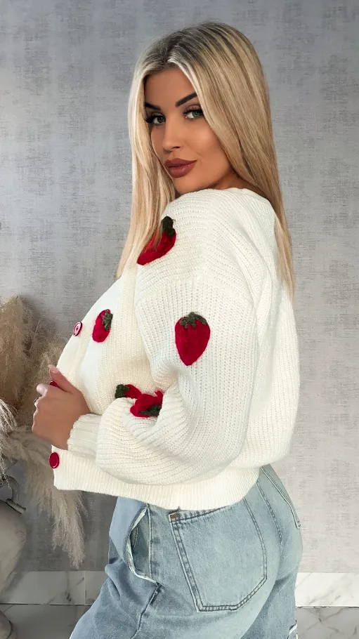 Wiosenny sweter ecru w MALINY zapinany na guziki ONE SIZE - R411A