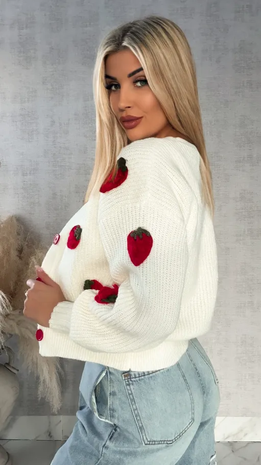 Wiosenny sweter ecru w MALINY zapinany na guziki ONE SIZE - R411A